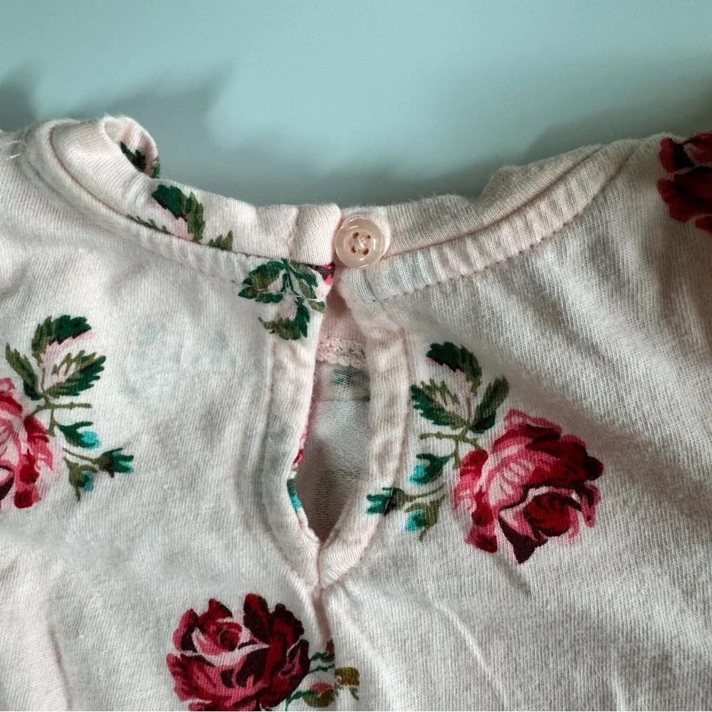 BabyGap Newborn Baby Girl Outfit Pink Floral One Piece Gold Cardigan Sweater